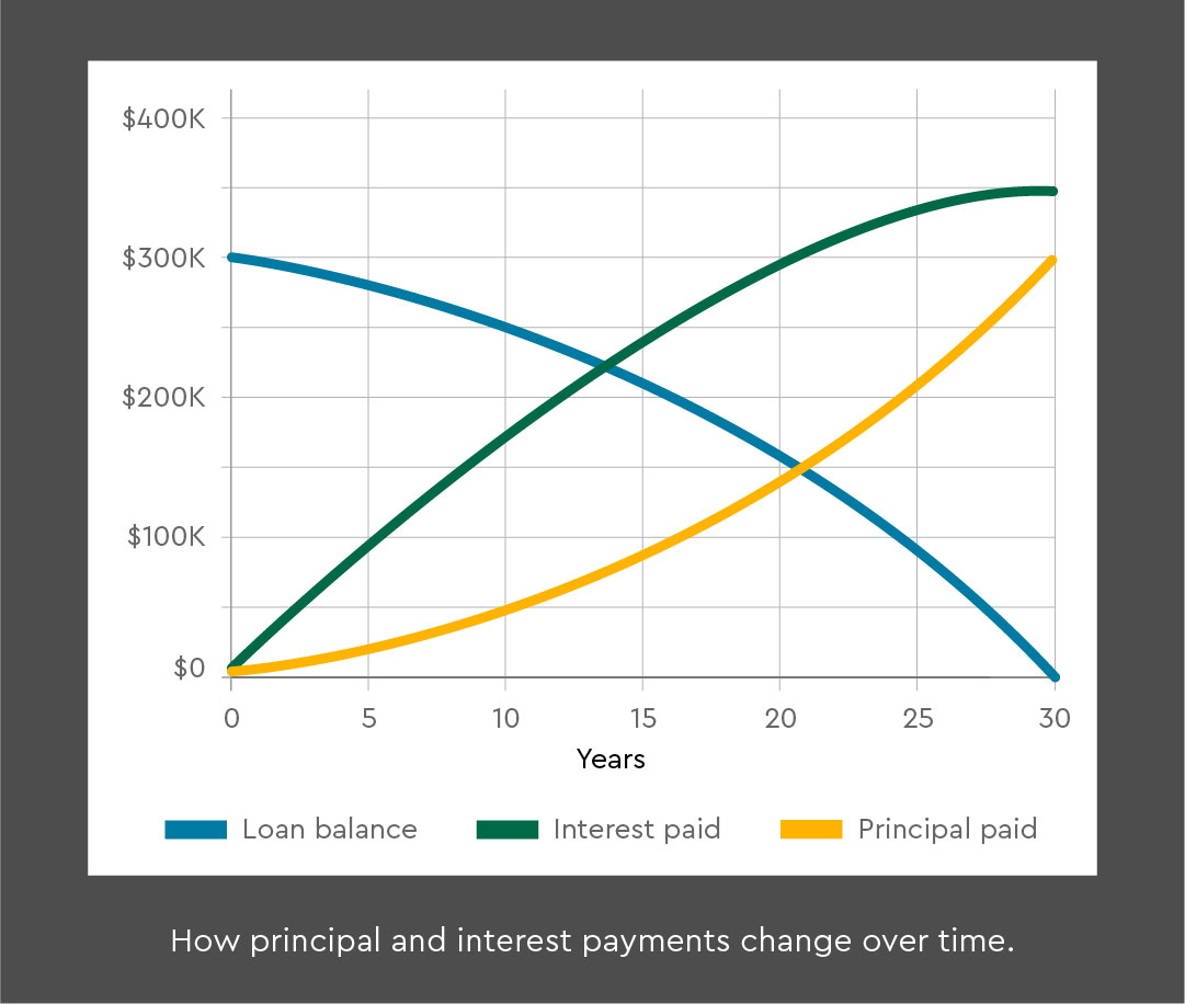 A line graph showing how total payments have changed over time, like in an annual mortgage statement