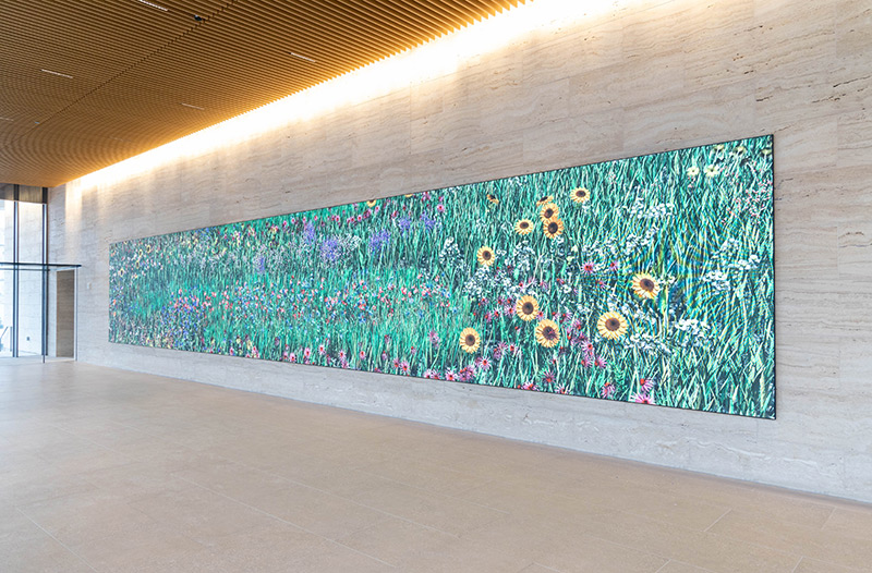 Clayton Tower lobby, gallery photo by Jennifer Steinkamp, Renewal 1 (2022)  Video Installation