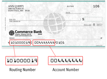 sample check showing where the check routing number is located